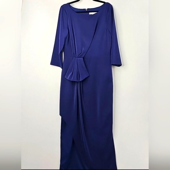 Kay Unger Elegant Navy Blue 3/4 Sleeve Formal Long Dress - Picture 13 of 14